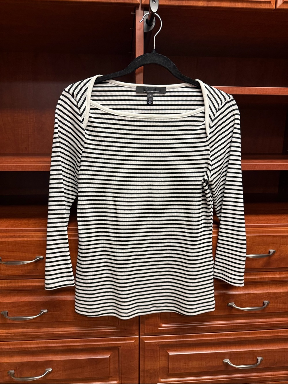 White House Black Market Striped Black & White Boatneck Women’s Top